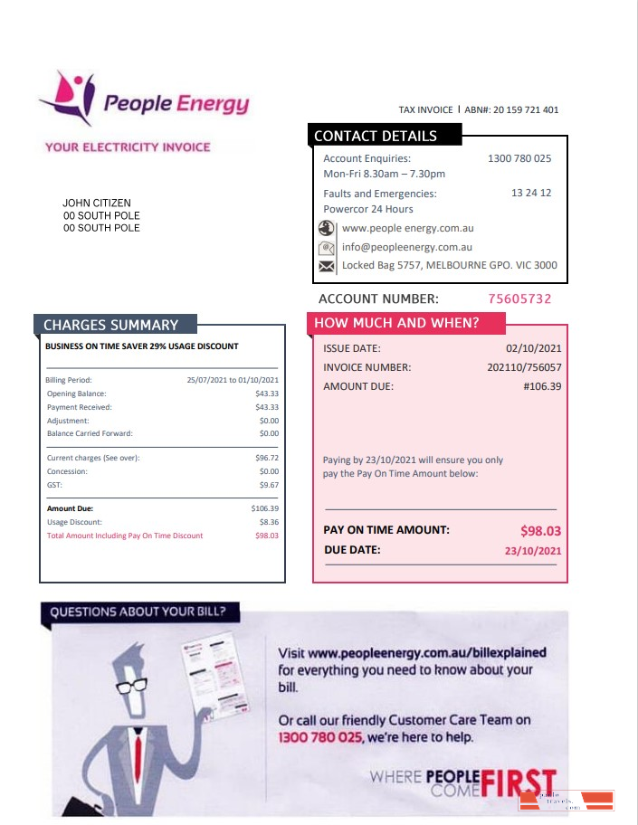 Australia People Energy electricity utility bill